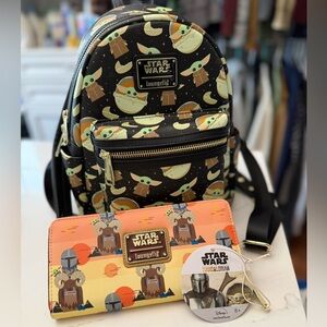 Loungefly Disney Star Wars Mandalorian Baby Yoda Backpack and Wallet